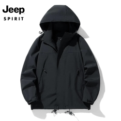 jeepspirit吉普户外冲锋夹克男防风外套春秋新款登山服上衣男装黑色m