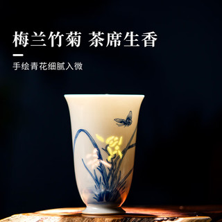 景德镇陶瓷家用茶杯釉下手绘青花高档闻香杯主人杯茶具品茗单杯礼盒装 手绘兰花闻香杯 60ml