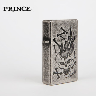 PRINCE日本王子砂轮煤油打火机复古银时尚防风骷髅头刻字GT 银色骷颅头 礼盒装