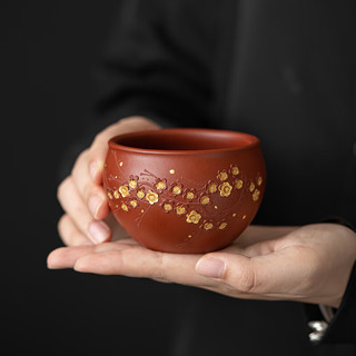苏氏陶瓷（SUSHI CERAMICS）宜兴紫砂段泥描金梅花杯子主人杯品茗杯功夫茶杯盒