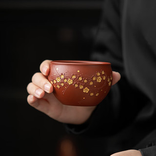 苏氏陶瓷（SUSHI CERAMICS）宜兴紫砂段泥描金梅花杯子主人杯品茗杯功夫茶杯盒
