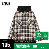 森马（Semir）外套男春季宽松连帽经典格子衬衫式简约时尚潮流工装101123109102 黑咖色调00395 M