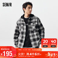 森马（Semir）外套男春季宽松连帽经典格子衬衫式简约时尚潮流工装101123109102 黑白色调00391