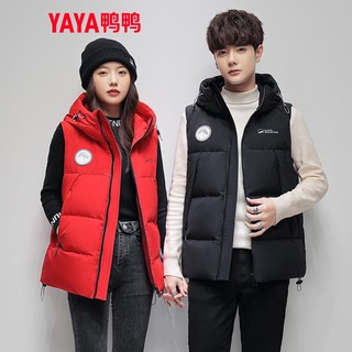 鸭鸭（YAYA）羽绒马甲男女同款2022年秋冬连帽保暖舒适休闲时尚马夹Y 中国红色 165/S