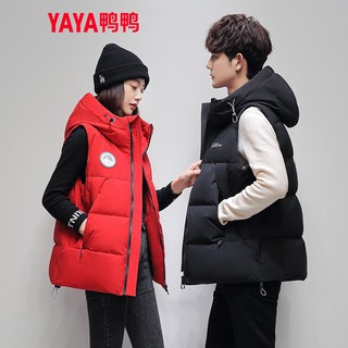 鸭鸭（YAYA）羽绒马甲男女同款冬连帽保暖舒适休闲时尚马夹Y 黑色 180/XL