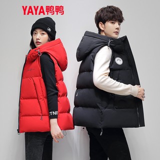 鸭鸭（YAYA）羽绒马甲男女同款冬连帽保暖舒适休闲时尚马夹Y 黑色 180/XL