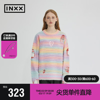 英克斯（inxx）ALLPICK 圆领套头渐变彩色条纹毛衣同款镂空贴布绣针织衫 粉色-1 L