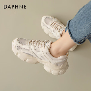 达芙妮（DAPHNE）港风潮鞋老爹鞋女2024春季女鞋百搭休闲鞋网面透气轻便运动鞋 米色【网面透气款】 40 米兰色【加绒款】