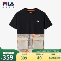 FILA 斐乐 儿童童装短袖T恤2024年春季男中大童圆领宽松上衣 深黑-BK 160cm