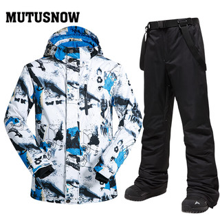 牧途雪（MUTUSNOW） 滑雪服男套装韩国防水防风透气保暖单板双板户外-30度 MT男套装 白蓝+1908男黑裤 XL