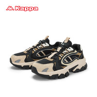 KAPPA卡帕经典复古老爹鞋子男女同款运动鞋厚底显高百搭休闲鞋 黑色/米色 44