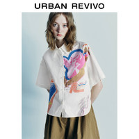 URBAN REVIVO UR2024夏季女装趣味时髦个性印花宽松开襟衬衫UWU240028 本白 S