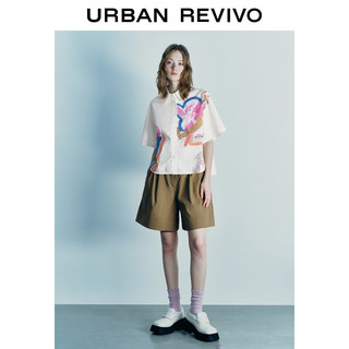 URBAN REVIVO UR2024夏季女装趣味时髦个性印花宽松开襟衬衫UWU240028 本白 S