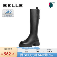 BeLLE 百丽 美拉德风骑士靴女23冬季高跟高筒靴加绒A6Y1DDG3 黑色-单里 34