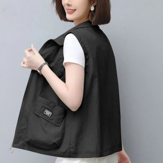 艾佳品短款薄马甲女无袖外套休闲宽松显瘦外穿背心马夹女装潮 黑色