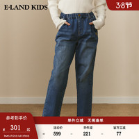 E·LAND KIDS童装2024年早春女童时尚休闲徽标刺绣牛仔裤 Indigo靛蓝色/55 140cm