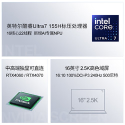 TERRANS FORCE 未来人类 S6 AI端计算2024酷睿Ultra7 16英寸轻(U7-155H RTX4060 32G