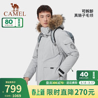 骆驼（CAMEL）户外派克羽绒服冬保暖加厚工装风毛领款羽绒衣加厚外套 AA12264035，太空灰，男 M