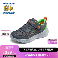 Skechers斯凯奇儿童男童魔术贴运动鞋时尚休闲鞋中大童跑步鞋403792L 炭灰色/柠檬色/CCLM 33