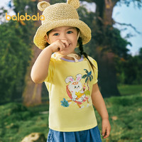 巴拉巴拉童装T恤儿童短袖上衣2024纯棉夏装女童甜美可爱印花 淡黄-甜蜜时光31407 90cm