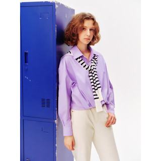 诗篇（PSALTER）线上专选2024春学院风撞色条纹针织披肩收褶设计感白衬衫 丁香紫 42