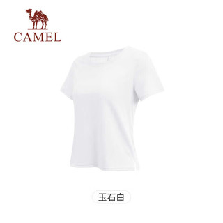 骆驼（CAMEL）瑜伽服短袖透气速干运动服上衣薄款弹力休闲t恤 Y24BAW6034 6034，玉石白