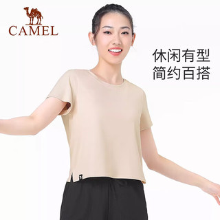 骆驼（CAMEL）瑜伽服短袖透气速干运动服上衣薄款弹力休闲t恤 Y24BAW6034 6034，玉石白