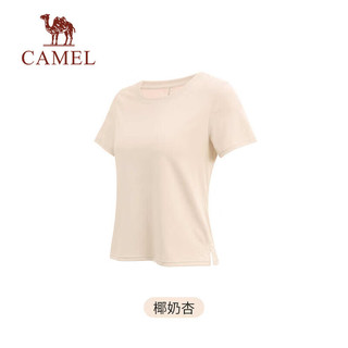 骆驼（CAMEL）瑜伽服短袖透气速干运动服上衣薄款弹力休闲t恤 Y24BAW6034 6034，椰奶杏