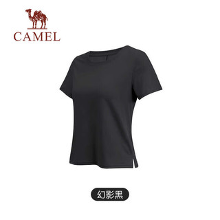 骆驼（CAMEL）瑜伽服短袖透气速干运动服上衣薄款弹力休闲t恤 Y24BAW6034 6034，幻影黑 S