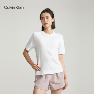 卡尔文·克莱恩 Calvin Klein 运动夏季女士印花宽松跑步短袖T恤4WS3K128 110-月光白 M