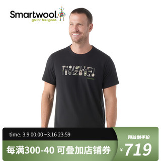 SMARTWOOLSmartwool男女运动短袖美利奴图案T恤吸湿羊毛印花短袖2456 黑色2368-001 L