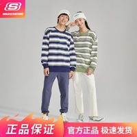 SKECHERS 斯凯奇 秋冬男女同款圆领卫衣针织条纹宽松套头衫时尚复古L323U092