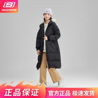 SKECHERS 斯凯奇 质感防风秋冬女式羽绒连帽外套长款羽绒服保暖宽松L423W098