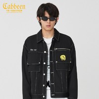 Cabbeen 卡宾 男装黑色明线夹克绣花章仔潮流宽松外套H