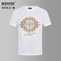 JEDOSS 爵迪斯 男装2024春夏新款经典LOGO金线刺绣修身短袖T恤