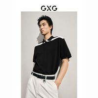 GXG 男装 城市美学黑色重磅肌理休闲短袖POLO衫 2023年秋季新品