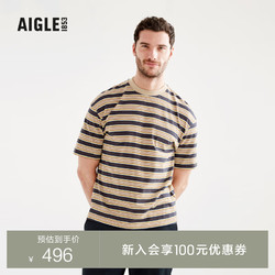 AIGLE 艾高 2023年春季新品AIS23MTSH007男士户外条纹短袖T恤 帝国深蓝 AI111 XL(185/100A)