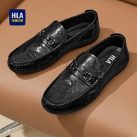 HLA 海澜之家 男鞋2024新款套脚软底透气休闲皮鞋舒适复古乐福鞋