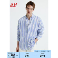 H&M2024春季男装长袖上衣时尚休闲版型亚麻混纺衬衫1160688 浅蓝色/白色条纹 175/108A L