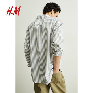 H&M2024春季男装长袖上衣时尚休闲版型亚麻混纺衬衫1160688 浅蓝色/白色条纹 165/84A XS