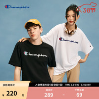 Champion冠军T恤2024春夏复古美式休闲胶印草写logo短袖上衣 黑色 XL