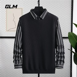GLM 森马集团品牌GLM假两件条纹针织衫男春季新款休闲百搭衬衫领毛衣