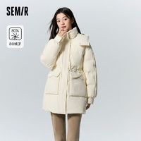 Semir 森马 [商场同款]森马羽绒服女中长款连帽宽松肌理外套小众101723113050