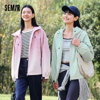 Semir 森马 外套女中长款宽松刺绣休闲百搭2024春季新款三防连帽夹克温柔