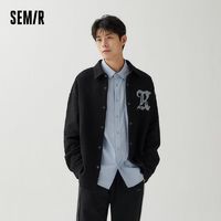 Semir 森马 长袖衬衫男情侣字母刺绣精致肌理感宽松休闲上衣109523105202