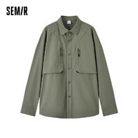 Semir 森马 衬衫男款净色复古潮牌街头工装百搭休闲长袖衬衫107124105103