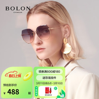 BOLON 暴龙 眼镜金属框显脸小太阳镜女士墨镜防紫外线BL7172 A63-灰蓝透粉渐进