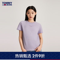 TOMMY JEANS 24春夏女装纯棉净色刺绣合身短袖T恤17828 浅紫色W06 M
