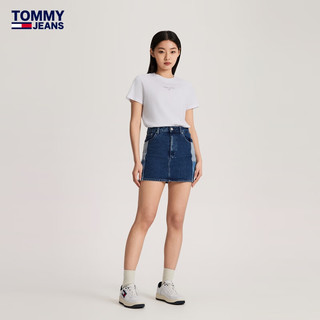 TOMMY JEANS【美式休闲】24春夏女装纯棉净色刺绣合身短袖T恤17828 白色YBR L