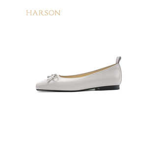 哈森羊皮女鞋2024年春季粗跟浅口时尚女单鞋舒适百搭芭蕾鞋 灰色 38